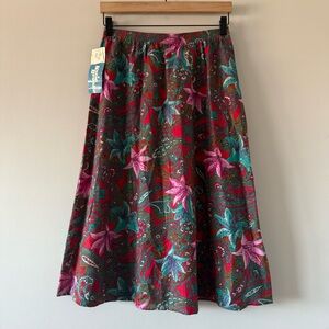 Vintage 70s Retro Floral Paisley Print Modest‎ Pull On Midi Skirt Womens 16